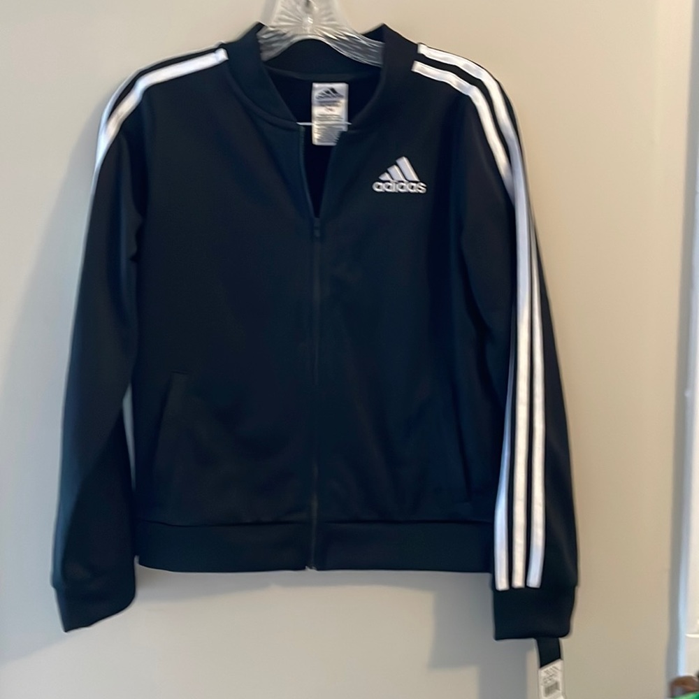 Adidas black with white stripes jacket NWT.